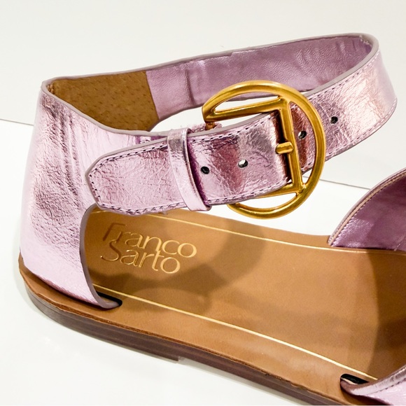 Franco Sarto Ruth Ankle Strap Flat Sandal Pink Metallic Vegan Leather 9 NEW - Picture 7 of 13